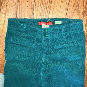 Pants: embossed teal velvet from Anthropologie